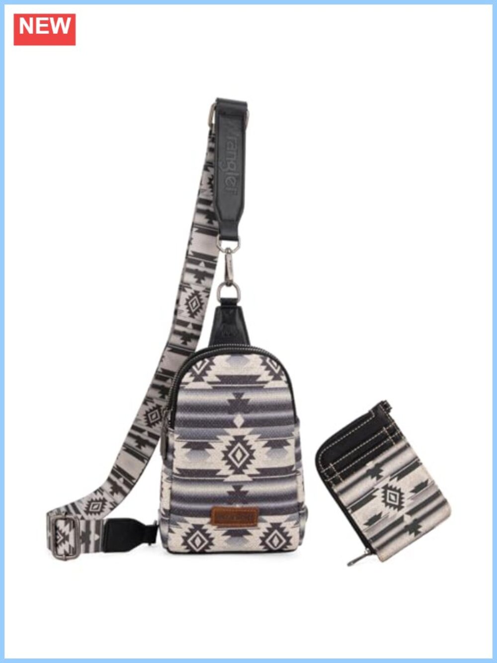 Wrangler Aztec Print Crossbody Sling Bag Wallet Set with Guitar Strap